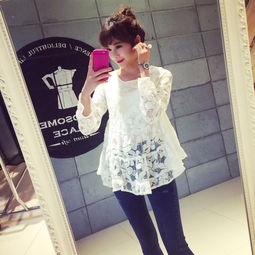 西瓜樂樂 原創(chuàng)設計女裝 2015秋季新款女裝 日系甜美氣質荷葉邊鏤空白色圓領長袖蕾絲衫 簡單網(wǎng)www.j.cn